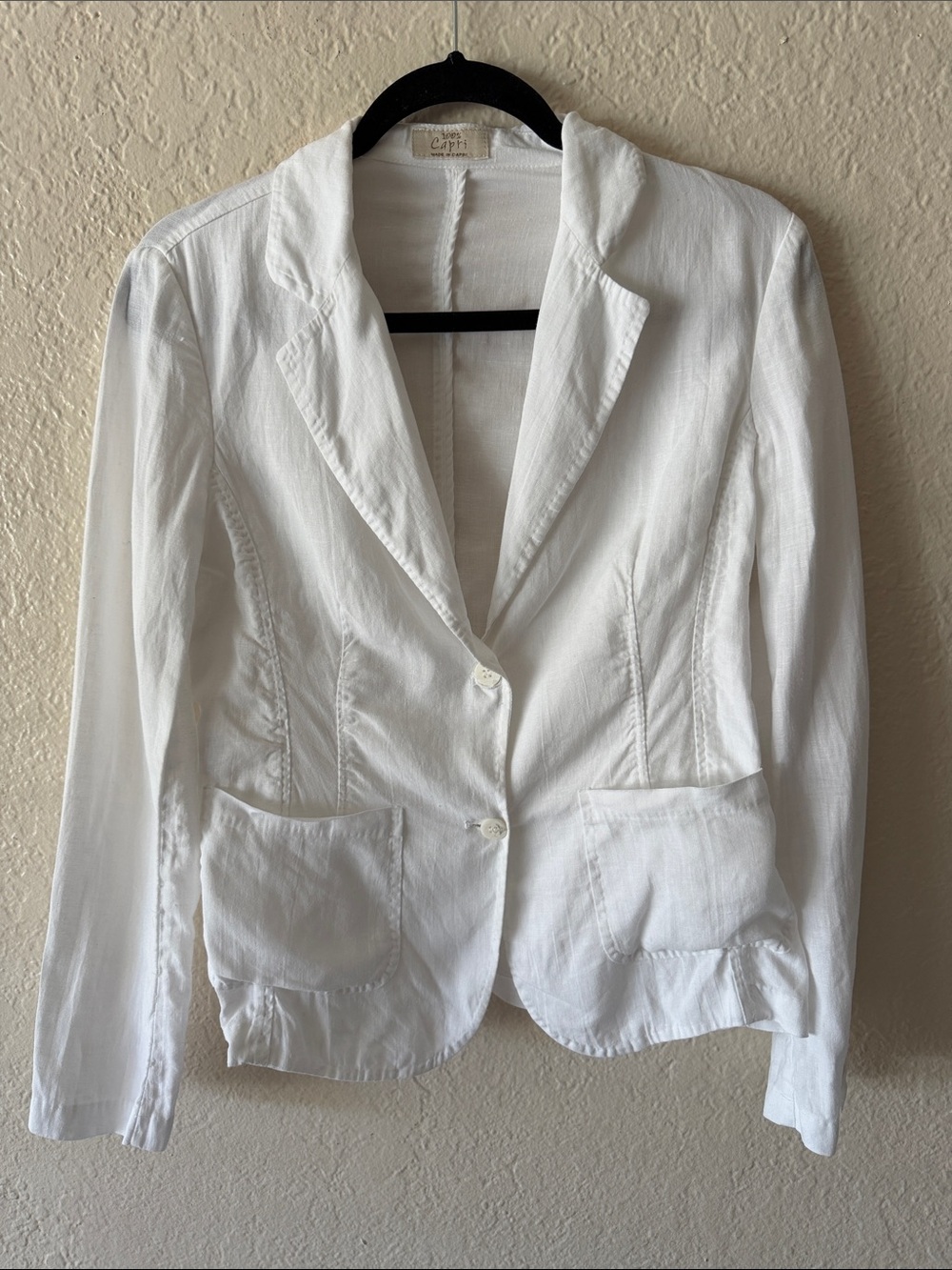100% Capri 100% Linen Blazer Jacket Size S White Made In Italy Luxury Coastal - Picture 2 of 7